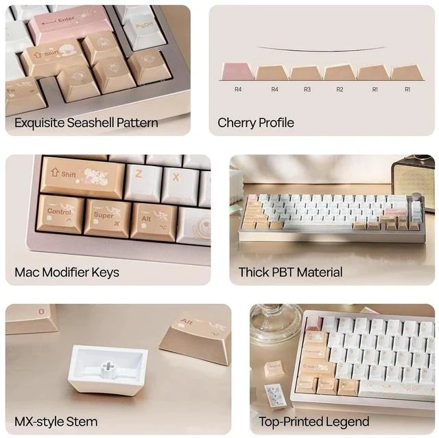 Alt view image 4 of 7 - Opalux Keycaps Set - 134 Keys PBT Keycaps with Exquisite Seashell Pattern, Cherry Profile, MX-Style Compatible for 60%/65%/75%/TKL/1800/Full Size ANSI/ISO Layout Mechanical Gaming Keyboards