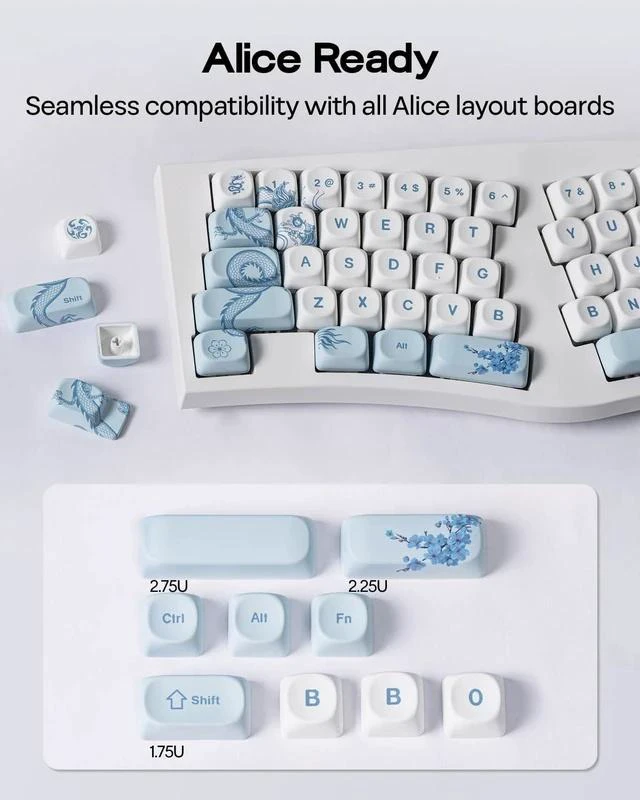 Alt view image 4 of 7 - x LINDSEYSZN Azure Dragon SZN Keycaps Set - 140 Keys Five-side Dye-sub PBT Keycaps, MOA Profile, MX-Style Compatible for Alice/60%/65%/75%/TKL/96%/Full Size Layout Mechanical Gaming Keyboards