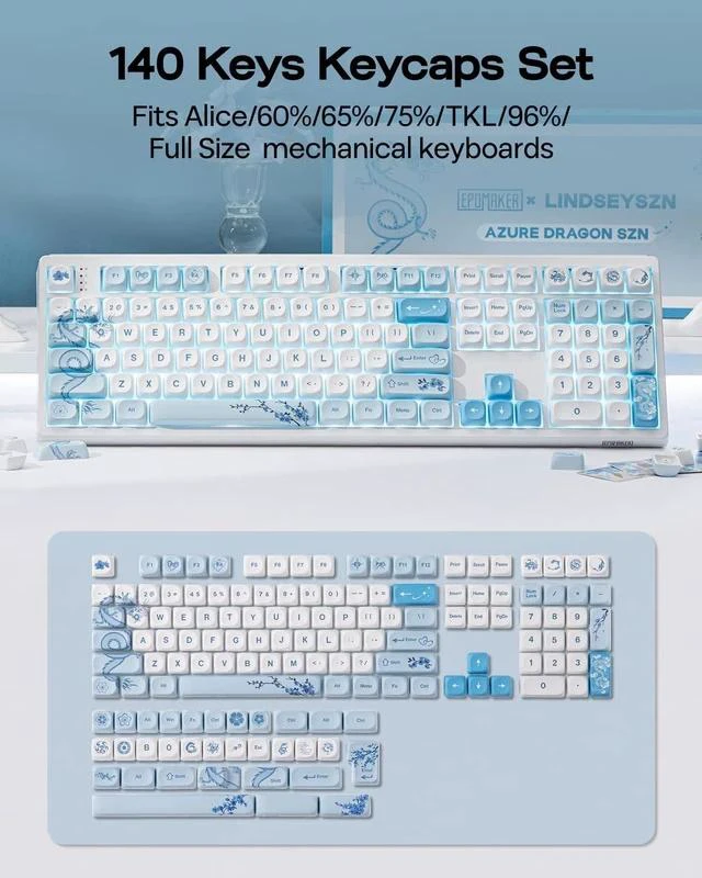 Alt view image 7 of 7 - x LINDSEYSZN Azure Dragon SZN Keycaps Set - 140 Keys Five-side Dye-sub PBT Keycaps, MOA Profile, MX-Style Compatible for Alice/60%/65%/75%/TKL/96%/Full Size Layout Mechanical Gaming Keyboards