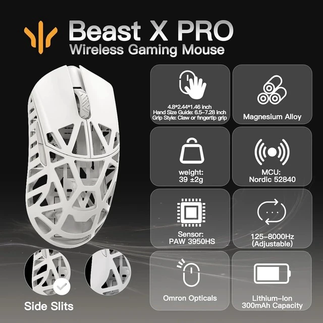 Alt view image 2 of 7 - WLMOUSE Beast X Pro Magnesium Gaming Mouse(Milky White,OM Switch,Side Slits)+ZETSUMEOW REN Yaiba Mouse Pad(White)