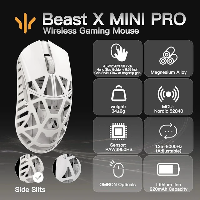 Alt view image 2 of 7 - WLMOUSE Beast X Mini Pro Magnesium Gaming Mouse(Milky White,OM Switch,Side Slits)+ZETSUMEOW REN Yaiba Mouse Pad(White)