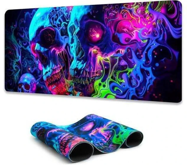 Main image of Horror Skull Mouse Pad Large Waterproof Blacklight Colorful Skeleton Neon Gaming Non-Slip Rubber Base Mousemat Glow in The Dark Abstract Desk Mat for Office Home - 31.5 x 11.8 inches