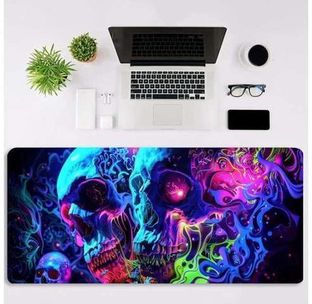 Alt view image 3 of 7 - Horror Skull Mouse Pad Large Waterproof Blacklight Colorful Skeleton Neon Gaming Non-Slip Rubber Base Mousemat Glow in The Dark Abstract Desk Mat for Office Home - 31.5 x 11.8 inches