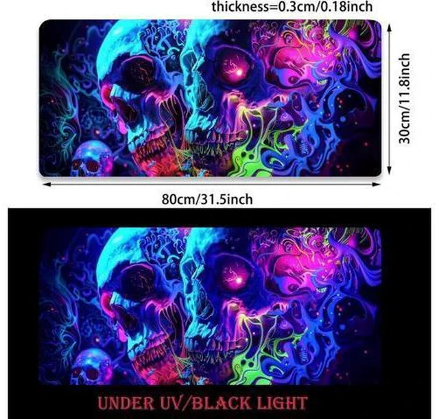 Alt view image 7 of 7 - Horror Skull Mouse Pad Large Waterproof Blacklight Colorful Skeleton Neon Gaming Non-Slip Rubber Base Mousemat Glow in The Dark Abstract Desk Mat for Office Home - 31.5 x 11.8 inches