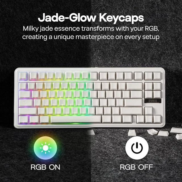 Alt view image 3 of 6 - Creamy Jade PBT Keycaps, 142 Keys, Double Shot, Cherry Profile, 60%/75%/96%/Full Size, Custom Keyboard Keycaps Set for Mechanical Gaming Keyboard (White)