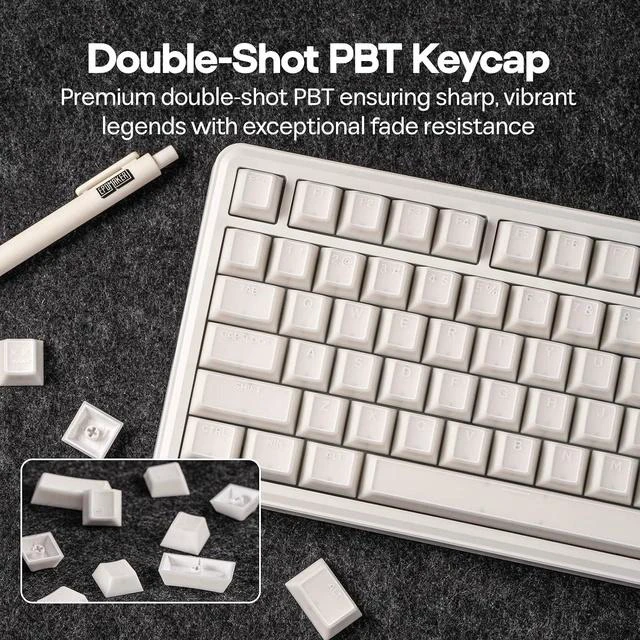Alt view image 2 of 6 - Creamy Jade PBT Keycaps, 142 Keys, Double Shot, Cherry Profile, 60%/75%/96%/Full Size, Custom Keyboard Keycaps Set for Mechanical Gaming Keyboard (White)