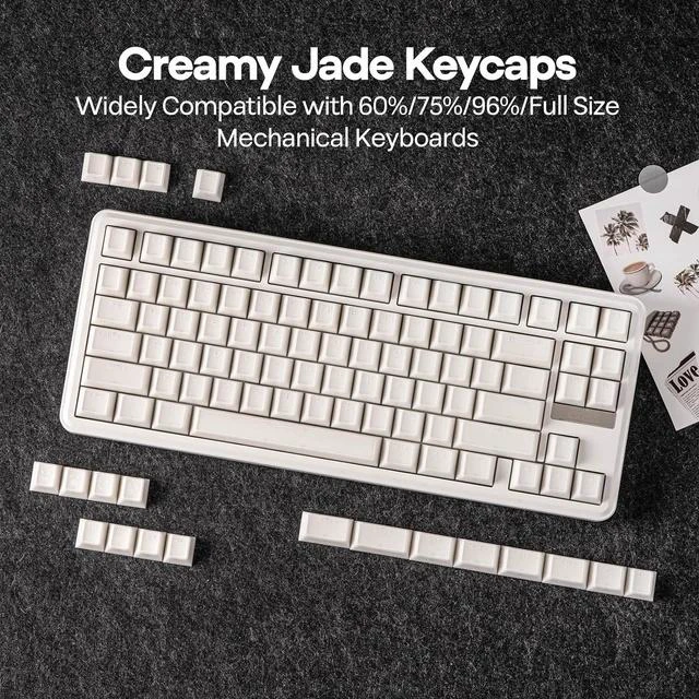 Alt view image 5 of 6 - Creamy Jade PBT Keycaps, 142 Keys, Double Shot, Cherry Profile, 60%/75%/96%/Full Size, Custom Keyboard Keycaps Set for Mechanical Gaming Keyboard (White)