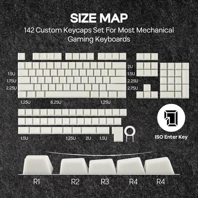 Alt view image 4 of 6 - Creamy Jade PBT Keycaps, 142 Keys, Double Shot, Cherry Profile, 60%/75%/96%/Full Size, Custom Keyboard Keycaps Set for Mechanical Gaming Keyboard (White)