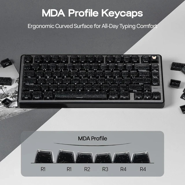 Alt view image 5 of 7 - Lusterfly Jelly Keycaps Set - 123 Keys Double-Shot Laser Engraved, MDA Profile, ABS+PC, Non-Shine-Through, MX-Compatible for 61/68/84/87/98/100/104-Key Mechanical Keyboard (Black)