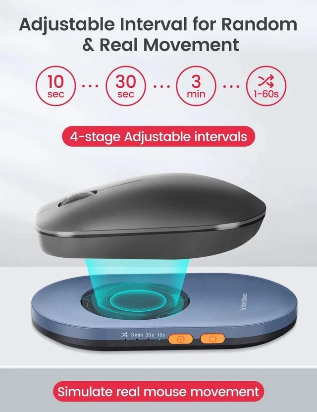 Alt view image 3 of 5 - Vaydeer Ultra Slim Mouse Mover, Air 3 Mouse Jiggler with Adjustable Interval Timer, Undetectable & Noiseless, Simulates Realistic Movement, Driver-Free Shaker for Keeping The PC Active (Fog Blue)
