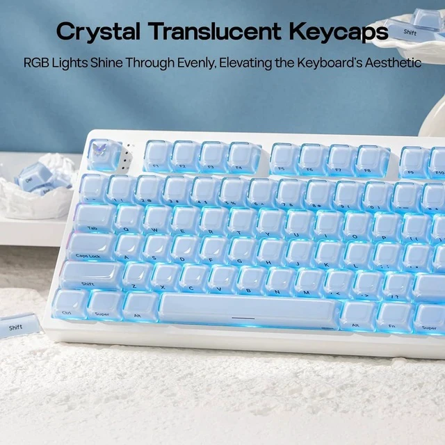 Alt view image 4 of 7 - Lusterfly Jelly Keycaps Set - 123 Keys Double-Shot Laser Engraved, MDA Profile, ABS+PC, Non-Shine-Through, MX-Compatible for 61/68/84/87/98/100/104-Key Mechanical Keyboard (Blue)