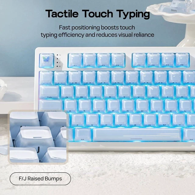 Alt view image 6 of 7 - Lusterfly Jelly Keycaps Set - 123 Keys Double-Shot Laser Engraved, MDA Profile, ABS+PC, Non-Shine-Through, MX-Compatible for 61/68/84/87/98/100/104-Key Mechanical Keyboard (Blue)