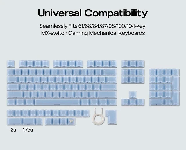Alt view image 7 of 7 - Lusterfly Jelly Keycaps Set - 123 Keys Double-Shot Laser Engraved, MDA Profile, ABS+PC, Non-Shine-Through, MX-Compatible for 61/68/84/87/98/100/104-Key Mechanical Keyboard (Blue)