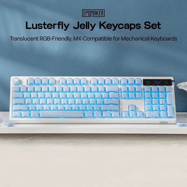 Alt view image 2 of 7 - Lusterfly Jelly Keycaps Set - 123 Keys Double-Shot Laser Engraved, MDA Profile, ABS+PC, Non-Shine-Through, MX-Compatible for 61/68/84/87/98/100/104-Key Mechanical Keyboard (Blue)