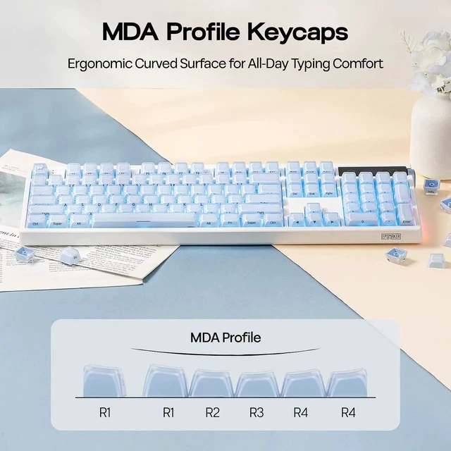 Alt view image 5 of 7 - Lusterfly Jelly Keycaps Set - 123 Keys Double-Shot Laser Engraved, MDA Profile, ABS+PC, Non-Shine-Through, MX-Compatible for 61/68/84/87/98/100/104-Key Mechanical Keyboard (Blue)