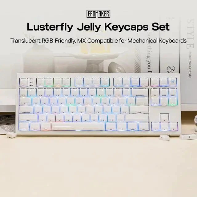 Alt view image 2 of 7 - Lusterfly Jelly Keycaps Set - 123 Keys Double-Shot Laser Engraved, MDA Profile, ABS+PC, Non-Shine-Through, MX-Compatible for 61/68/84/87/98/100/104-Key Mechanical Keyboard (White)