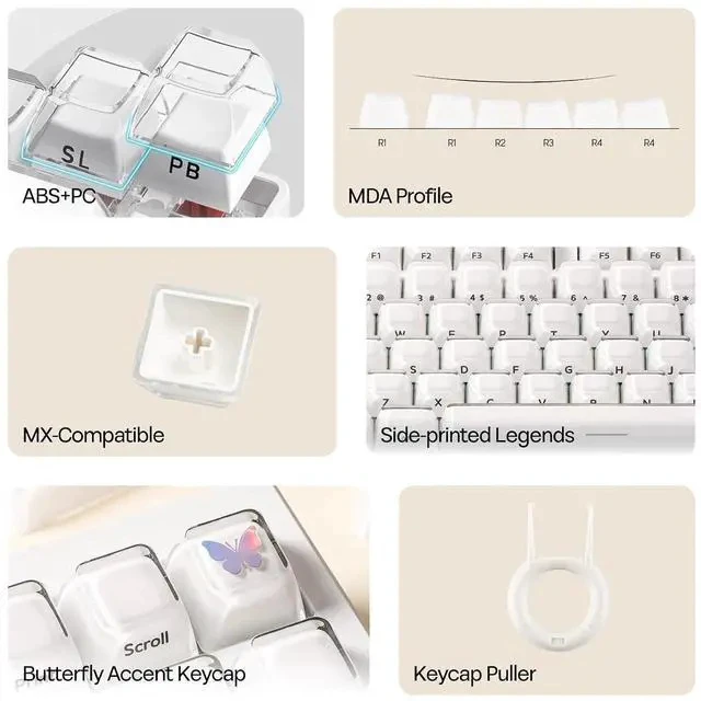 Alt view image 3 of 7 - Lusterfly Jelly Keycaps Set - 123 Keys Double-Shot Laser Engraved, MDA Profile, ABS+PC, Non-Shine-Through, MX-Compatible for 61/68/84/87/98/100/104-Key Mechanical Keyboard (White)