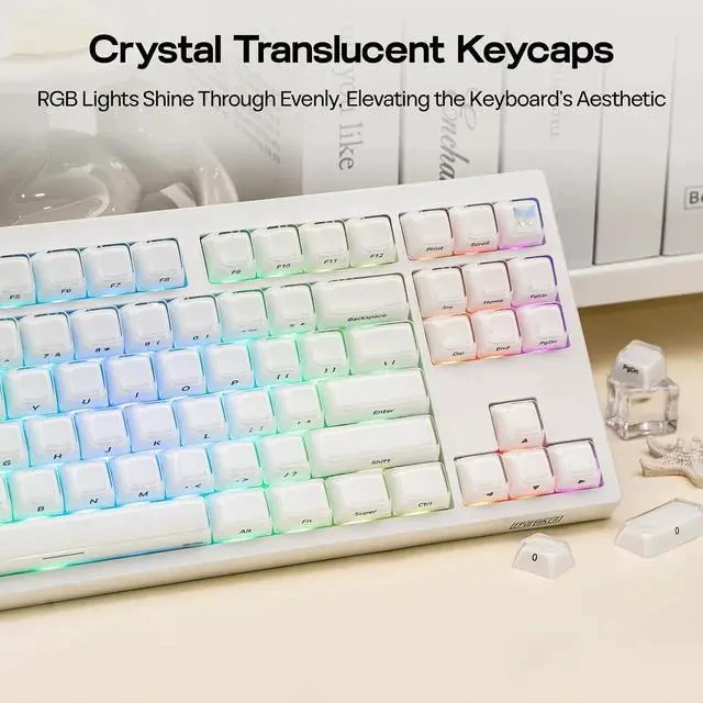 Alt view image 4 of 7 - Lusterfly Jelly Keycaps Set - 123 Keys Double-Shot Laser Engraved, MDA Profile, ABS+PC, Non-Shine-Through, MX-Compatible for 61/68/84/87/98/100/104-Key Mechanical Keyboard (White)