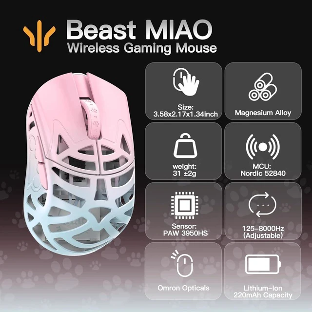 Alt view image 3 of 7 - WLMOUSE Beast Miao Magnesium Gaming Mouse(Blue&Pink, OM Switch)+ZETSUMEOW JUE 2.0 Mouse Pad(White)