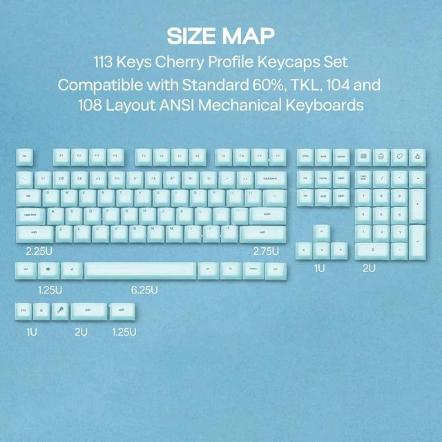 Alt view image 3 of 7 - AegisSil Keycap Set, Silicone Material, Cherry Profile, 113 Keys, 65%/75%/96%/Full Size, Custom Keyboard Keycaps Set for Cherry MX, Kailh, Outemu, Gateron Mechanical Gaming Keyboard (Blue)