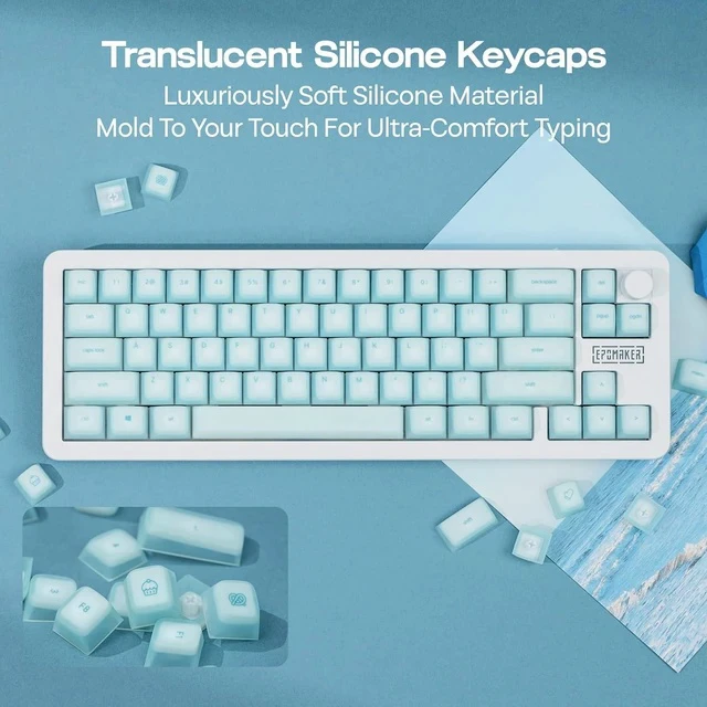 Alt view image 5 of 7 - AegisSil Keycap Set, Silicone Material, Cherry Profile, 113 Keys, 65%/75%/96%/Full Size, Custom Keyboard Keycaps Set for Cherry MX, Kailh, Outemu, Gateron Mechanical Gaming Keyboard (Blue)