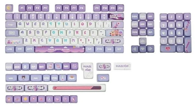 Main image of X PlanetMars: Purple Pixelpop Arcade Keycap Set, 136 Keys MOA Profile PBT Keycaps for Mechanical Key