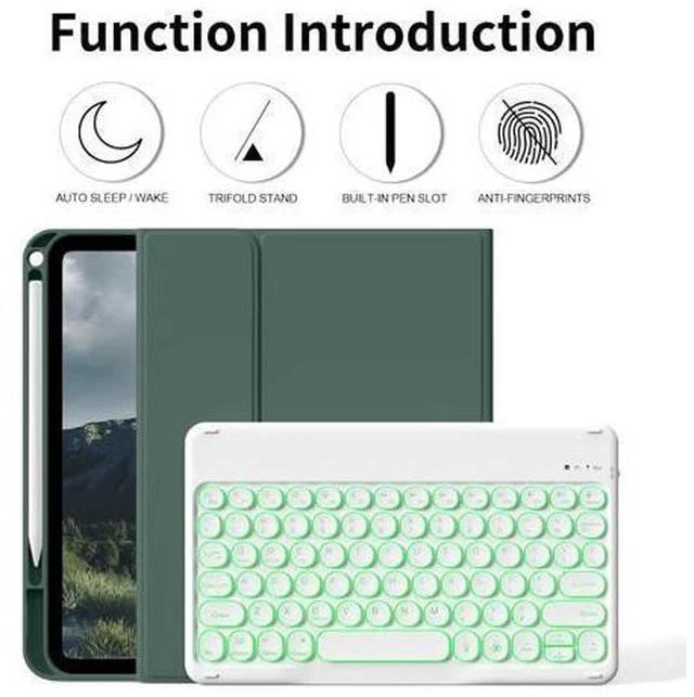 Alt view image 2 of 7 - kenke for iPad 10th Generation Case with Keyboard 10.9 inch 2022, Detachable Wireless Bluetooth iPad Keyboard Case with Built-in Left Side Pencil Holder, Backlit White Circular Keycaps (Dark Green