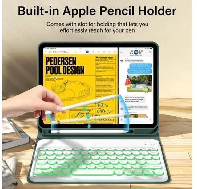 Alt view image 5 of 7 - kenke for iPad 10th Generation Case with Keyboard 10.9 inch 2022, Detachable Wireless Bluetooth iPad Keyboard Case with Built-in Left Side Pencil Holder, Backlit White Circular Keycaps (Dark Green