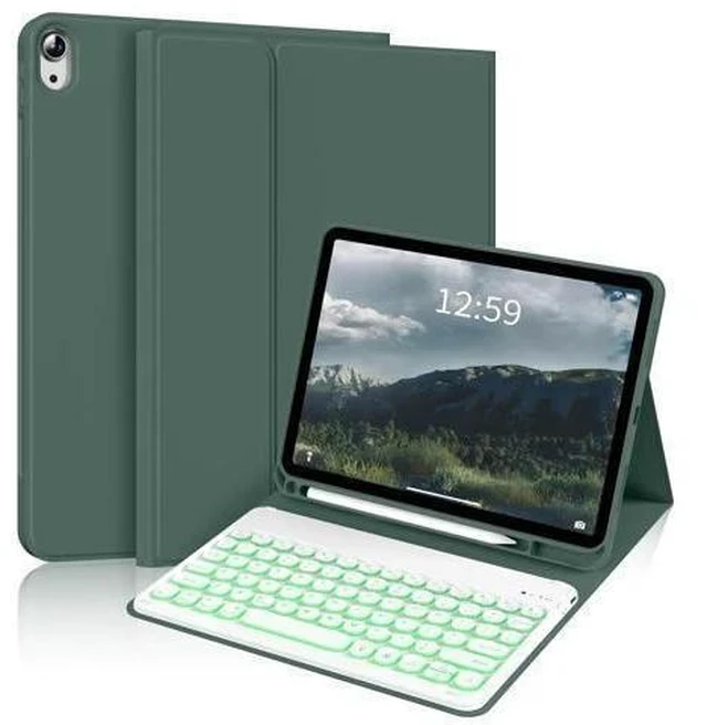 Alt view image 6 of 7 - kenke for iPad 10th Generation Case with Keyboard 10.9 inch 2022, Detachable Wireless Bluetooth iPad Keyboard Case with Built-in Left Side Pencil Holder, Backlit White Circular Keycaps (Dark Green