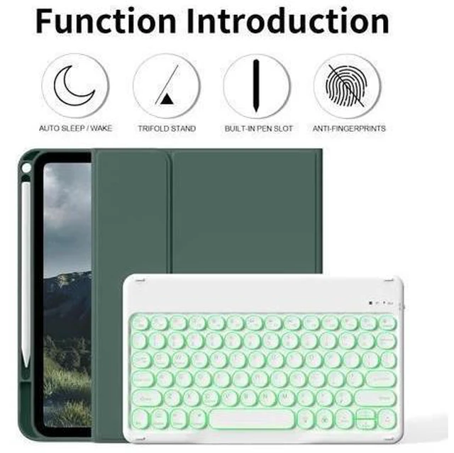 Alt view image 7 of 7 - kenke for iPad 10th Generation Case with Keyboard 10.9 inch 2022, Detachable Wireless Bluetooth iPad Keyboard Case with Built-in Left Side Pencil Holder, Backlit White Circular Keycaps (Dark Green
