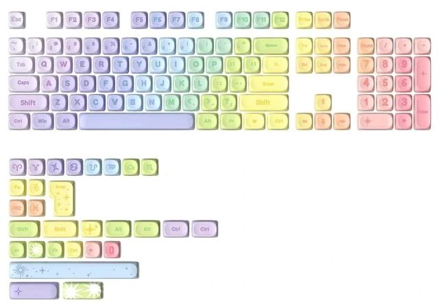 Alt view image 2 of 2 - 140 Keys MOA Keycaps, Dye-Sublimation PBT Custom Keycap Set for MOA Profile, Cute Rainbow Candy Keyc