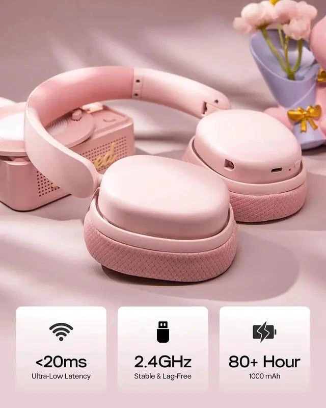 Alt view image 3 of 7 - X Aula G7 Pro Wireless Gaming Headset, Dual Mode BT5.3 & 2.4GHz, 7.1 Surround Sound, 80+ Hour Battery, RGB Light, with Noise Canceling Mic for PS5, PS4, Switch, PC (Pink)