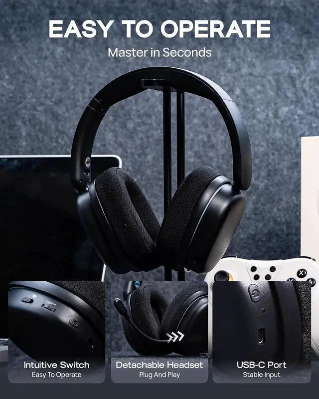 Alt view image 7 of 7 - X Aula G7 Pro Wireless Gaming Headset, Dual Mode BT5.3 & 2.4GHz, 7.1 Surround Sound, 80+ Hour Battery, RGB Light, with Noise Canceling Mic for PS5, PS4, Switch, PC (Black)