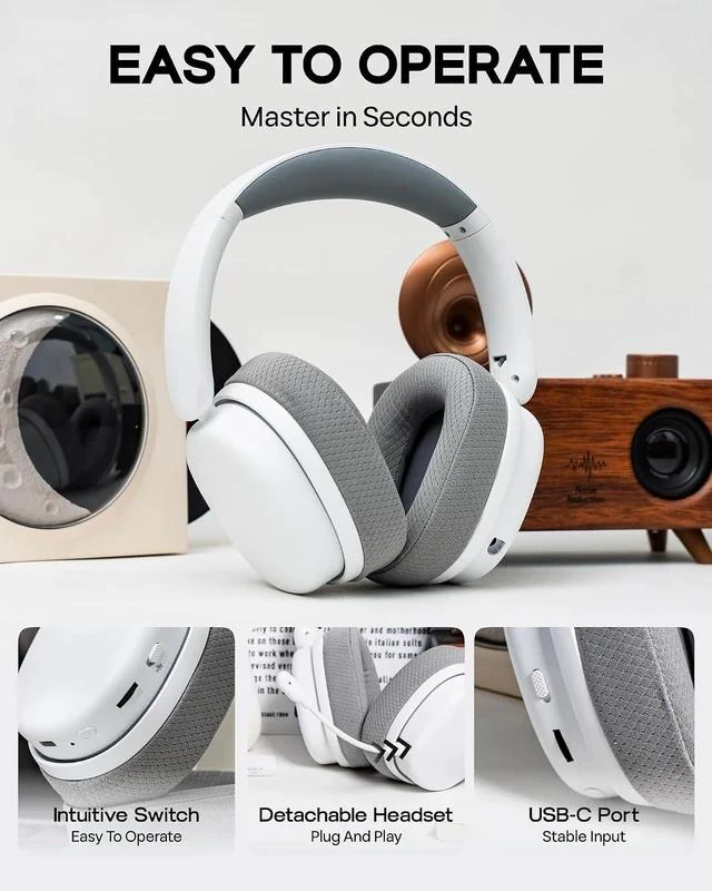 Alt view image 7 of 7 - X Aula G7 Pro Wireless Gaming Headset, Dual Mode BT5.3 & 2.4GHz, 7.1 Surround Sound, 80+ Hour Battery, RGB Light, with Noise Canceling Mic for PS5, PS4, Switch, PC (White)