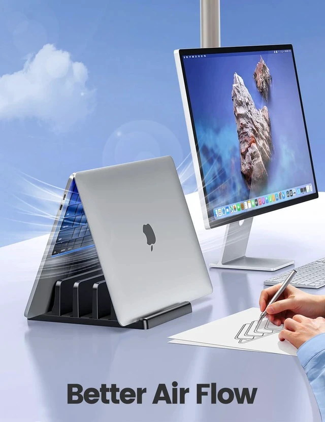 Alt view image 3 of 7 - 3-Slot Vertical Laptop Stand Organizer, Laptop Storage Holder Made of Premium ABS Plastics 5 in 1 Design,Desktop Space-Saving Adjustable Desk Organizer for All MacBook/Chromebook/Surface