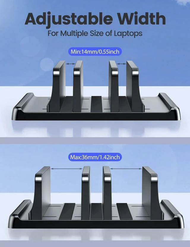 Alt view image 7 of 7 - 3-Slot Vertical Laptop Stand Organizer, Laptop Storage Holder Made of Premium ABS Plastics 5 in 1 Design,Desktop Space-Saving Adjustable Desk Organizer for All MacBook/Chromebook/Surface