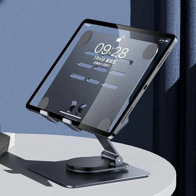 Alt view image 2 of 7 - Physowell Tablet Holder,iPad Stand, 360 Rotating Base,Foldable Adjustable Tablet Stand,Tablet Stand for Desk,Compatible with iPad Pro Air Mini 4 to 12.9-inchTablet Grey