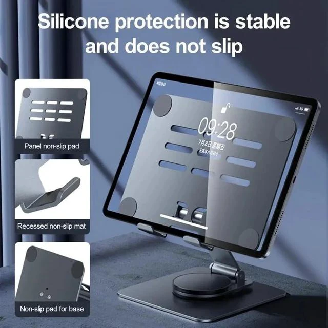 Alt view image 3 of 7 - Physowell Tablet Holder,iPad Stand, 360 Rotating Base,Foldable Adjustable Tablet Stand,Tablet Stand for Desk,Compatible with iPad Pro Air Mini 4 to 12.9-inchTablet Grey