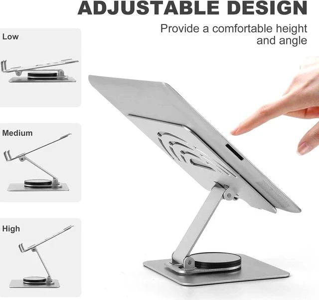 Alt view image 3 of 7 - Physowell Tablet Holder,iPad Stand, 360 Rotating Base,Foldable Adjustable Tablet Stand,aluminum alloy metal Tablet Stand for Desk, Compatible with iPad Pro Air Mini 4 to 12.9-inch Tablet Silver