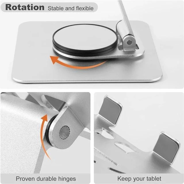 Alt view image 4 of 7 - Physowell Tablet Holder,iPad Stand, 360 Rotating Base,Foldable Adjustable Tablet Stand,aluminum alloy metal Tablet Stand for Desk, Compatible with iPad Pro Air Mini 4 to 12.9-inch Tablet Silver