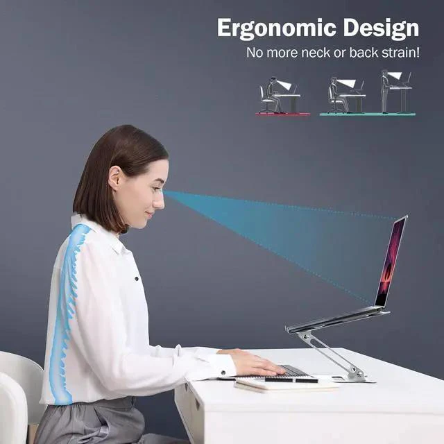 Alt view image 2 of 7 - Aluminum Adjustable Laptop Stand No Wobble Laptop Riser Foldable Computer Notebook Stand Holder for 10-17 Laptops Lightweight & Sturdy Silver/B
