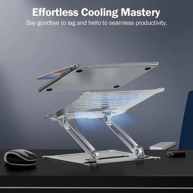 Alt view image 3 of 7 - Aluminum Adjustable Laptop Stand No Wobble Laptop Riser Foldable Computer Notebook Stand Holder for 10-17 Laptops Lightweight & Sturdy Silver/B
