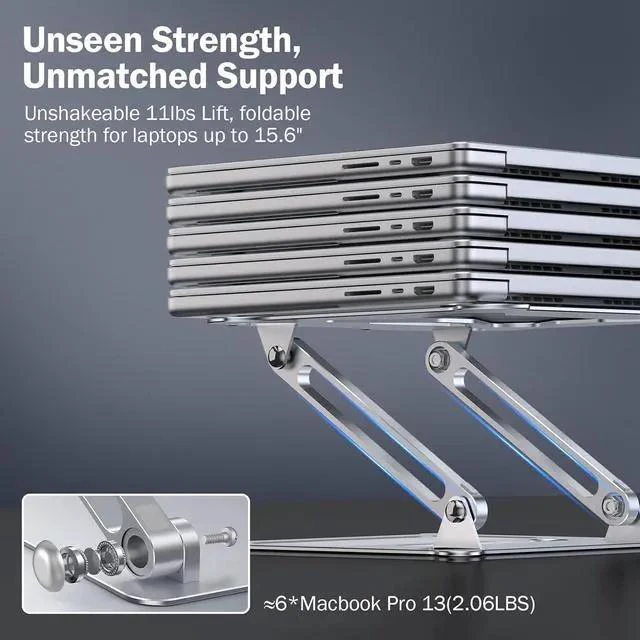 Alt view image 4 of 7 - Aluminum Adjustable Laptop Stand No Wobble Laptop Riser Foldable Computer Notebook Stand Holder for 10-17 Laptops Lightweight & Sturdy Silver/B
