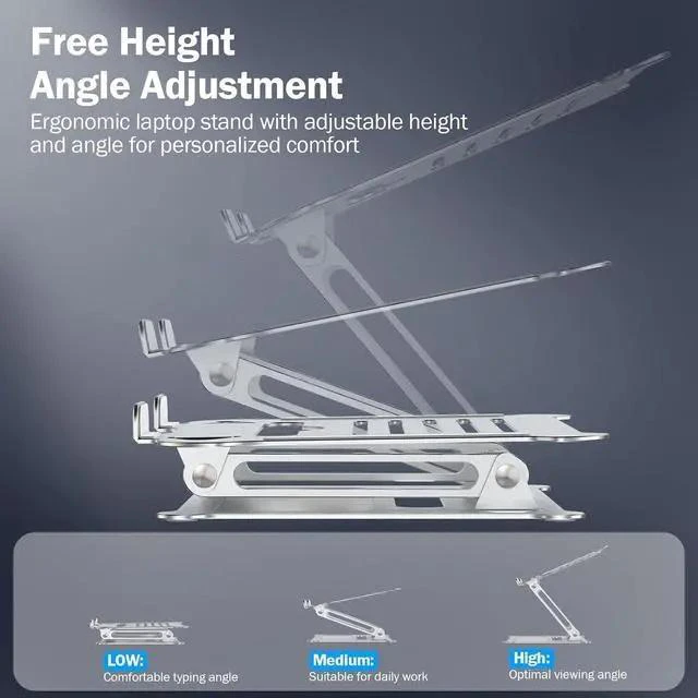 Alt view image 5 of 7 - Aluminum Adjustable Laptop Stand No Wobble Laptop Riser Foldable Computer Notebook Stand Holder for 10-17 Laptops Lightweight & Sturdy Silver/B