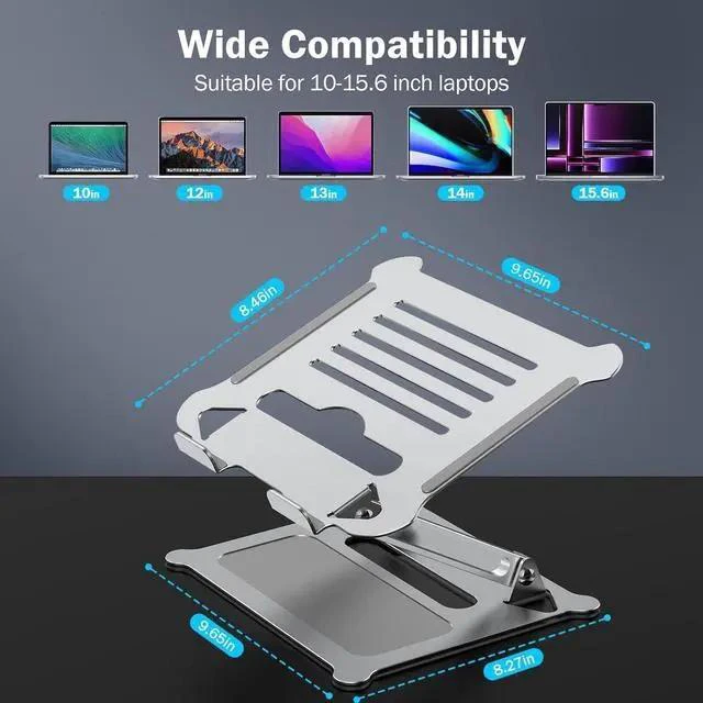 Alt view image 7 of 7 - Aluminum Adjustable Laptop Stand No Wobble Laptop Riser Foldable Computer Notebook Stand Holder for 10-17 Laptops Lightweight & Sturdy Silver/B