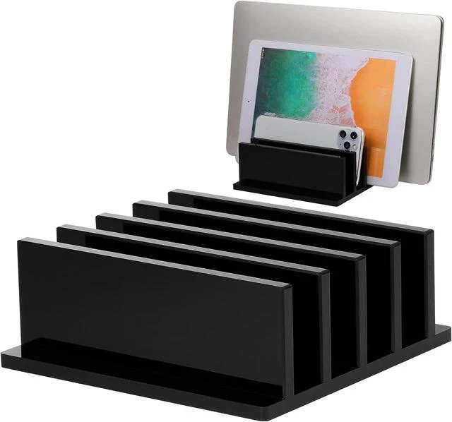 Main image of 1 Piece 4-Compartment Acrylic Vertical Laptop Stand Can Accommodate with a Thickness of Less Than 2 cm Fits Most Laptop (Black)
