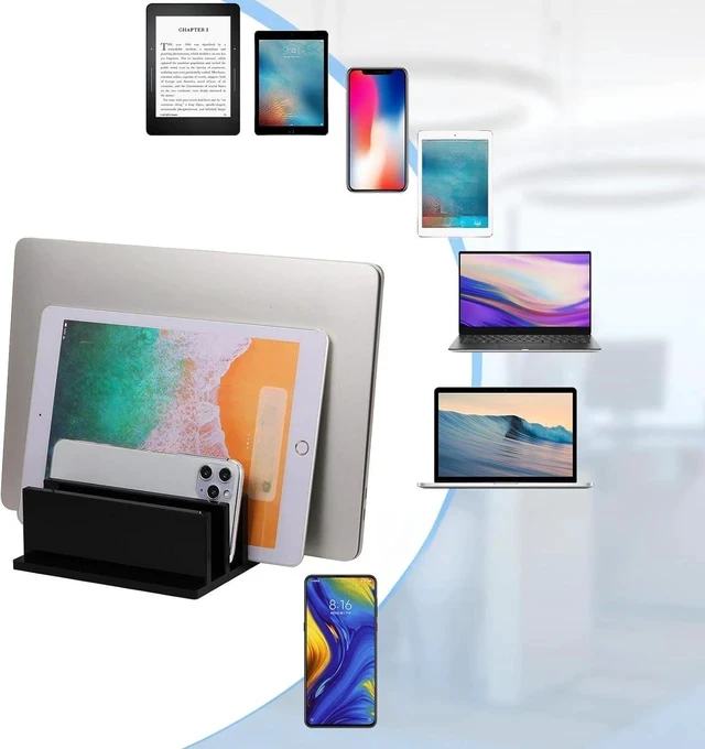 Alt view image 6 of 7 - 1 Piece 4-Compartment Acrylic Vertical Laptop Stand Can Accommodate with a Thickness of Less Than 2 cm Fits Most Laptop (Black)