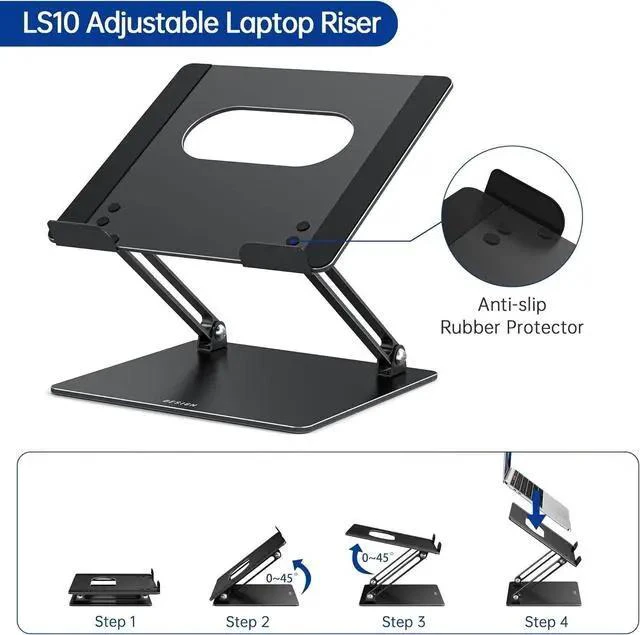 Alt view image 4 of 7 - LS10 Aluminum Laptop Stand Ergonomic Adjustable Notebook Tablet Stand Computer Holder Compatible with Air Pro HP More 10-14 Laptops Black