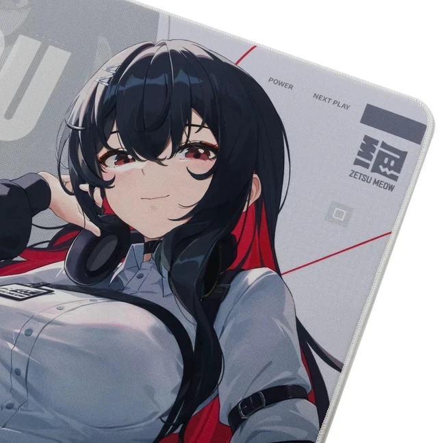 Alt view image 5 of 7 - ZETSUMEOW JUE 2.0 XL Anime Gaming Mouse Pad, Micro-Woven Speed Surface, Japan-Made SlimFlex XSOFT Base, 490×420×4mm, Anime Art, Stitched Edges (White)