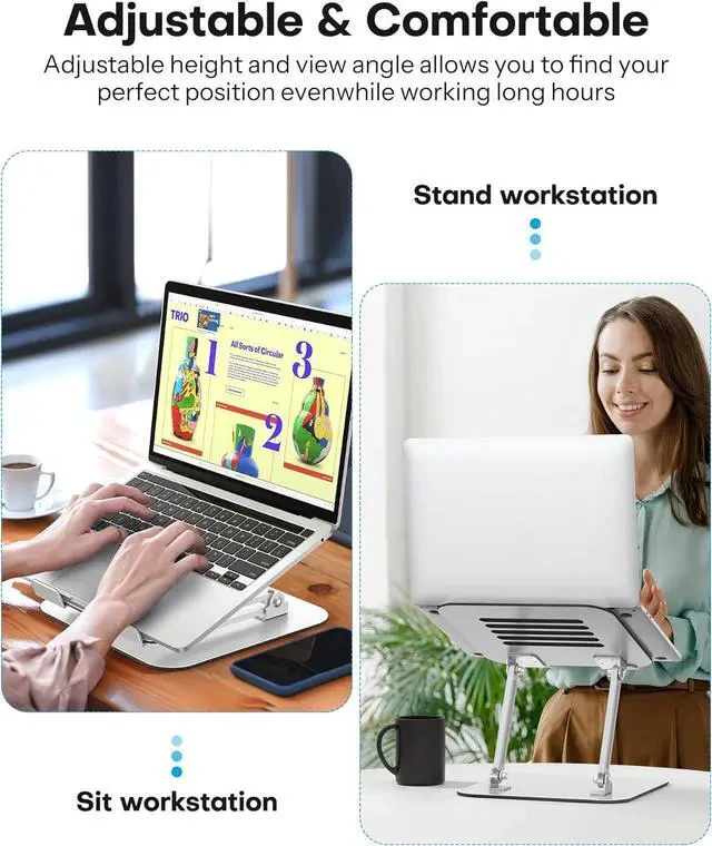 Alt view image 2 of 7 - Laptop Stand for Desk Ergonomic Metal Adjustable Laptop Stand Laptop Holder Riser with Cooling Function Computer Stand Compatible with MacBook and All Laptops (10-17.2 inch) Silver